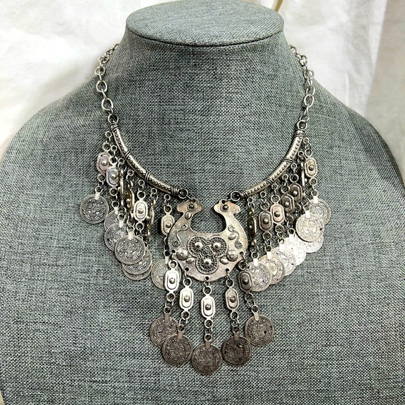 BoHo Gypsy Necklace Adjustable length Indian Silver. Bohemian Style Y2K.💋💋💕 - Picture 1 of 4
